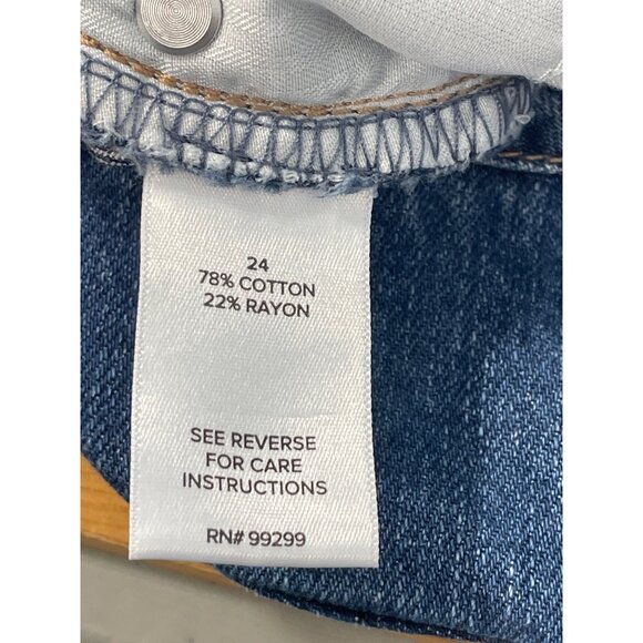 Evereve Ever Slouchy Jeans Size 24 Blue Dark Rinse Slit Distressed Hem Denim NEW - Picture 6 of 9